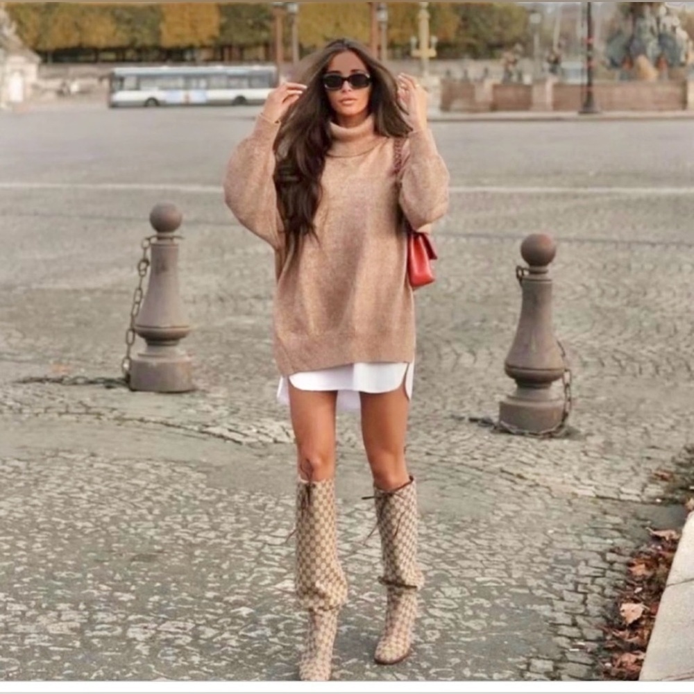 Gucci Beige GG Monogram Knee-High Boots - Picture 8 of 10